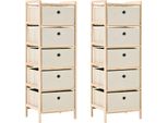 The Living Store Mensole Portaoggetti Con 5 Cestini In Tessuto 2 Pz. Legno Di Cedro Beige