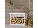 The Living Store Porta Legna Bianco 108X73X79 Cm In Legno Di Pino Massiccio