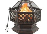 The Living Store Cesto Per Il Fuoco Con Attizzatoio Rustico 62X54X56 Cm Xxl Acciaio
