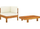 The Living Store Set Da Giardino 2 Pezzi Con Cuscini Bianco Crema In Legno D'acacia