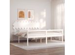 The Living Store Letto Senior Con Testiera 200X200 Cm In Legno Massiccio Bianco