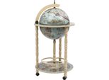 The Living Store Bar Globe Con Portabottiglie In Legno Di Eucalipto Blu