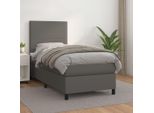 The Living Store Letto A Molle Con Materasso Grigio 90X200 Cm In Pelle Finta