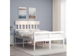 The Living Store Letto Senior Con Testiera 140X190 Cm In Legno Massiccio Bianco
