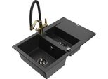 Mexen Gaspar Lavello Da Cucina In Granito A 1,5 Vasche Con Scolapiatti E Miscelatore Duo, Nero/Argento - 6507-73-671701-57-B