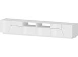 Dmora Mobile Porta Tv Asdrubale 43X260X46H Cm Bianco Lucido, Apertura Push Pull 4 Vani Italy