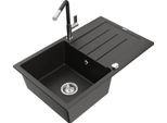 Mexen Bruno Lavello In Granito A 1 Vasca Con Sgocciolatoio E Rubinetto Da Cucina Flora, Nero/Oro Metallizzato
