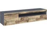 Dmora Mobile Porta Tv Aquilo 40X150X37H Cm Grigio Acero, Apertura Battente E A Ribalta 3 Vani Italy