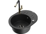 Mexen Kevin Lavello In Granito A 1 Vasca Con Scolapiatti E Rubinetto Da Cucina Flora, Nero/Argento Metallizzato