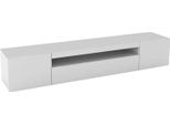 Dmora Mobile Porta Tv Amore 40X200X37H Cm Bianco Lucido, Apertura Battente E A Ribalta 4 Vani Italy
