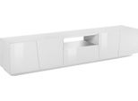 Dmora Mobile Porta Tv Azzurras 43X220X46H Cm Bianco Lucido, Apertura Battente 3 Vani Italy