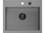 Mexen Oscar Lavello In Granito A 1 Vasca 580 X 490 Mm, Grigio, Sifone Nero - 6519581000-71-B