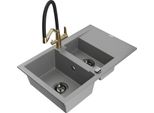 Mexen Gaspar Lavello In Granito 1,5 Vasche Con Sgocciolatoio E Rubinetto Da Cucina Duo, Grigio - 6507-71-671701-57-B
