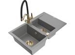 Mexen Gaspar Lavello In Granito 1,5 Vasche Con Scolapiatti E Rubinetto Duo, Grigio - 6507-71-671701-57-G