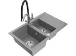 Mexen Gaspar Lavello In Granito 1,5 Vasche Con Sgocciolatoio E Miscelatore Cucina Duo, Grigio - 6507-71-671701-07