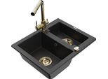 Mexen Carlos Lavello In Granito 1,5 Vasche Con Rubinetto Da Cucina Duero, Nero/Metallizzato Argento - 6518-73-671600-50