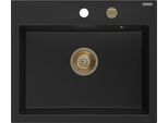 Mexen Oscar Lavello In Granito 1-Vasca 580 X 490 Mm, Nero, Sifone Dorato - 6519581000-77-G