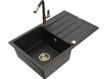 Mexen Bruno Lavello In Granito 1 Vasca Con Scolapiatti E Rubinetto Da Cucina Flora, Nero/Oro Metallizzato - 6513-75-670401-57-G
