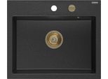 Mexen Oscar Lavello In Granito 1-Vasca 580 X 490 Mm, Nero/Argento Metallico, Sifone Oro - 6519581000-73-G