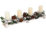 Composizione Dell'avvento HWC-M12 Con Portacandele, D'avvento Decorazione Natalizia In Legno Bianco Argento 18X49X13Cm ~ Con Candele