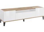 Dmora Mobile Porta Tv Argentoro 40X160X47H Cm Bianco Lucido, Apertura Push Pull 3 Vani Italy