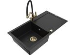 Mexen Leo Lavello Da Cucina In Granito A 1 Vasca Con Scolapiatti E Miscelatore Duo, Nero - 6501-77-671701-57-G