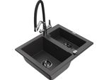 Mexen Carlos Lavello In Granito 1,5 Vasche Con Miscelatore Duo, Nero Punteggiato - 6518-76-671701-07-B