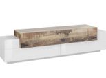 Dmora Mobile Porta Tv Arold 45X200X52H Cm Bianco Lucido, Apertura A Ribalta 4 Vani Italy