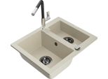 Mexen Carlos Lavello Da Cucina In Granito 1,5 Vasche Con Miscelatore Flora, Beige - 6518-69-670401-07-B
