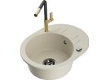 Mexen Kevin Lavello In Granito A 1 Vasca Con Scolapiatti E Miscelatore Cucina Flora, Beige - 6517-69-670401-57-B