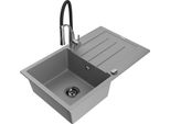Mexen Bruno Lavello In Granito A 1 Vasca Con Scolapiatti E Miscelatore Cucina Aster, Grigio - 6513-71-73450-07-B