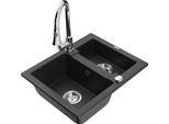 Mexen Carlos Lavello In Granito 1,5 Vasche Con Miscelatore Da Cucina Elia, Nero/Metallizzato Argento - 6518-73-670101-00
