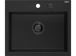 Mexen Oscar Lavello In Granito 1 Vasca 580 X 490 Mm, Nero, Sifone Nero - 6519581000-77-B