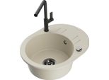 Mexen Kevin Lavello In Granito 1 Vasca Con Scolapiatti E Rubinetto Da Cucina Flora, Beige - 6517-69-670401-70-B