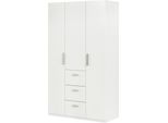 Dmora Guardaroba 3 Ante Anama 117X52 Cm Bianco, 4 Ripiani Appendiabiti