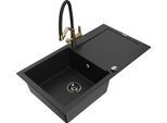 Mexen Leo Lavello In Granito A 1 Vasca Con Scolapiatti E Miscelatore Duo, Nero - 6501-77-671701-57-B
