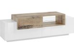 Dmora Mobile Porta Tv Andris 45X160X51H Cm Bianco Lucido, Apertura Battente E A Ribalta 3 Vani Italy