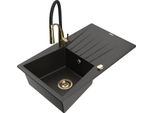 Mexen Cesar Lavello In Granito A 1 Vasca Con Sgocciolatoio E Miscelatore Cucina Aster, Nero/Oro Metallizzato