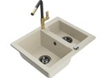 Mexen Carlos Lavello In Granito 1,5 Vasche Con Miscelatore Da Cucina Flora, Beige - 6518-69-670401-57-B