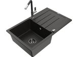 Mexen Bruno Lavello In Granito A 1 Vasca Con Scolapiatti E Rubinetto Da Cucina Flora, Nero/Oro Metallizzato