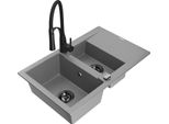 Mexen Gaspar Lavello In Granito Da 1,5 Vasche Con Sgocciolatoio E Miscelatore Da Cucina Aster, Grigio - 6507-71-73450-70-B