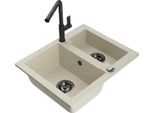 Mexen Carlos Lavello Da Cucina In Granito A 1,5 Vasche Con Miscelatore Flora, Beige - 6518-69-670401-70-B