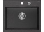 Mexen Oscar Lavello Da Cucina In Granito A 1 Vasca 580 X 490 Mm, Nero Punteggiato, Sifone Cromato - 6519581000-76