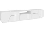 Dmora Mobile Porta Tv Animai 43X220X46H Cm Bianco Lucido, Apertura Push Pull 3 Vani Italy