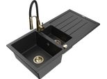 Mexen Andres Lavello In Granito 1,5 Vasche Con Sgocciolatoio E Rubinetto Da Cucina Aster, Nero/Argento - 6515-73-73450-57-G