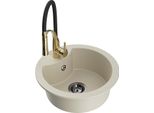 Mexen Diego Lavello In Granito A 1 Vasca Con Rubinetto Da Cucina Aster, Beige - 6512-69-73450-57-B
