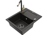 Mexen Enzo Lavello In Granito A 1 Vasca Con Sgocciolatoio E Miscelatore Da Cucina Flora, Nero/Oro Metallizzato