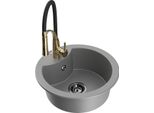 Mexen Diego Lavello In Granito 1-Vasca Con Rubinetto Da Cucina Aster, Grigio - 6512-71-73450-57-B