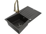 Mexen Cesar Lavello In Granito A 1 Vasca Con Scolapiatti E Rubinetto Da Cucina Elia, Nero/Oro Metallizzato - 6514-75-670101-50-B