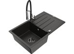 Mexen Bruno Lavello In Granito A 1 Vasca Con Scolapiatti E Miscelatore Cucina Aster, Nero/Oro Metallizzato - 6513-75-73450-07-B